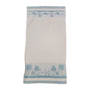 VTG Desert Oasis-Themed Bath Towel /Aqua and Cream/ Woven Jacquard I Cannon